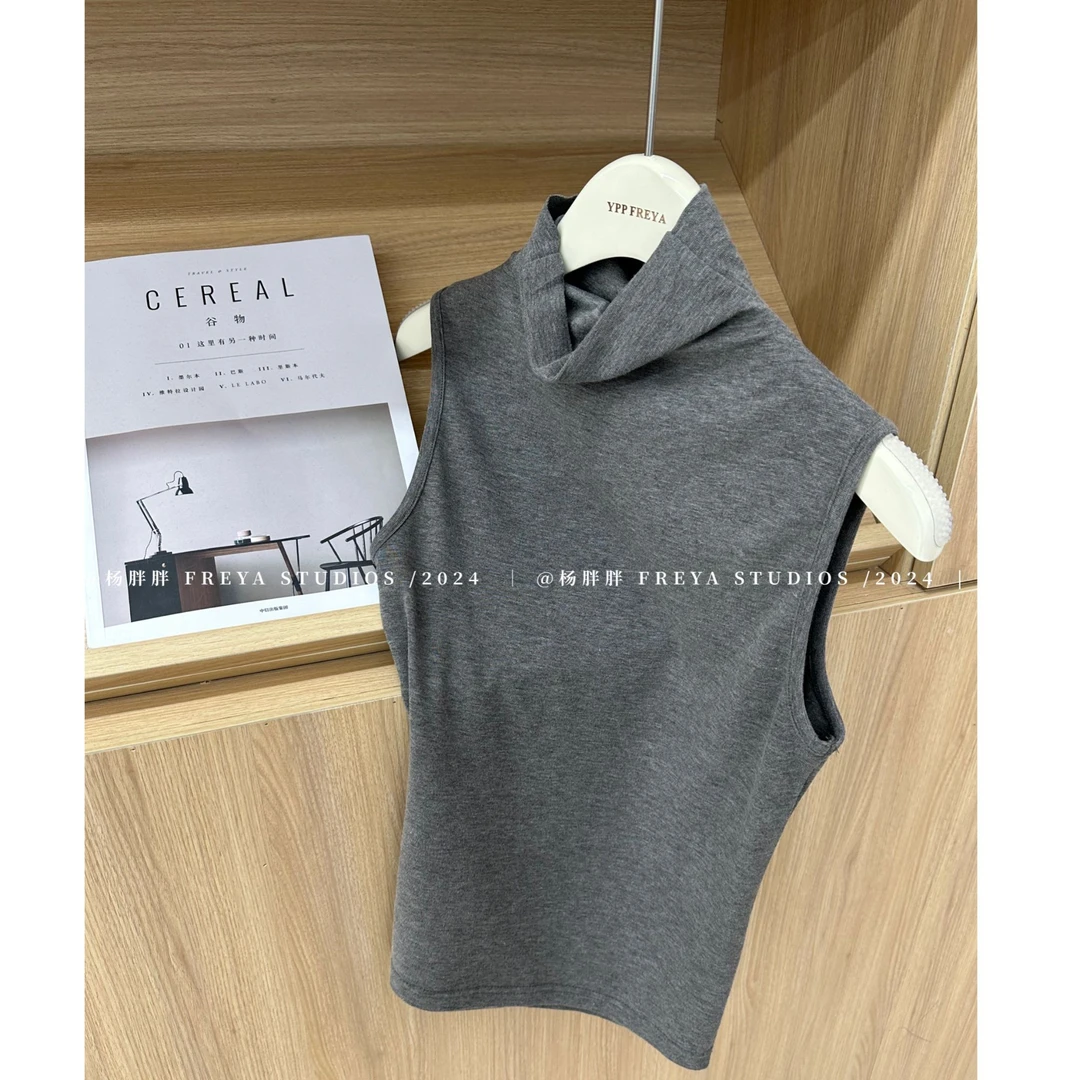 YPP!【wan能叠穿】百搭半高领无袖背心上衣气质修身内搭纯色上衣