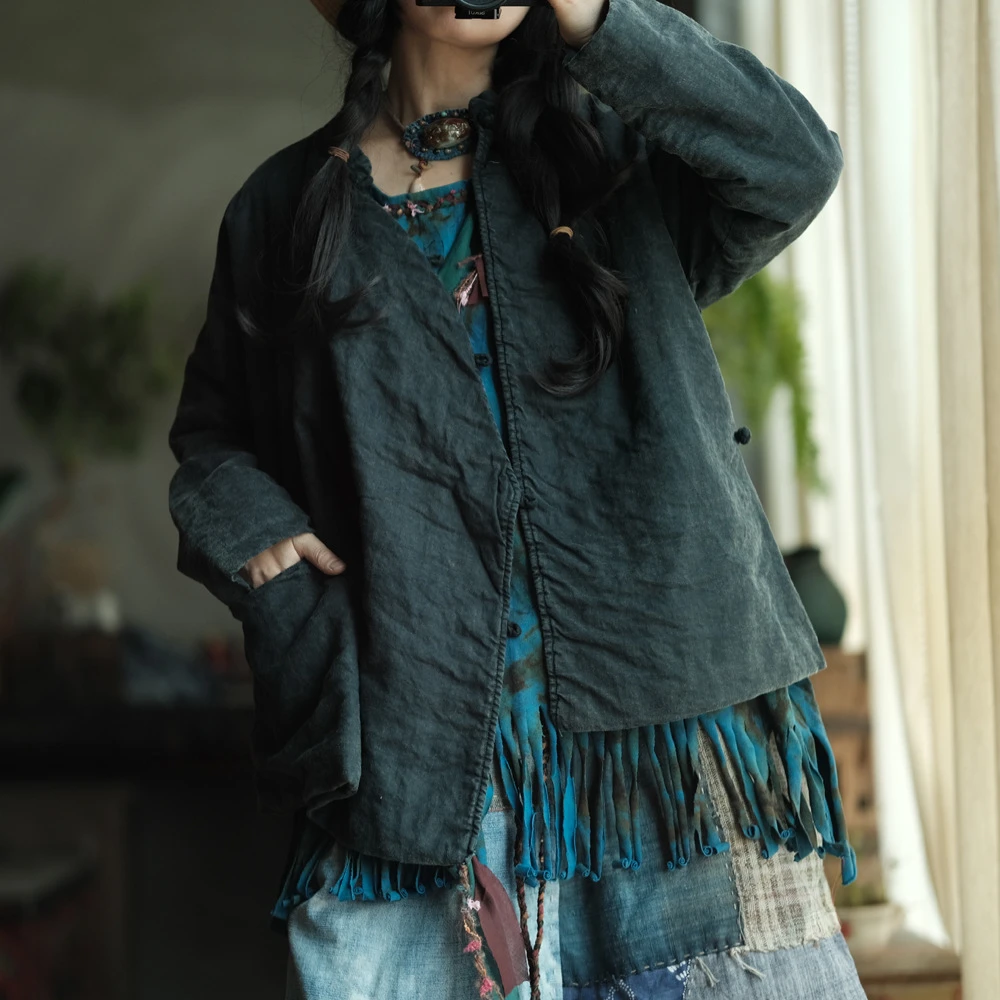 小泥姑娘中式怀旧立领开斜襟棉衣1612退色洗