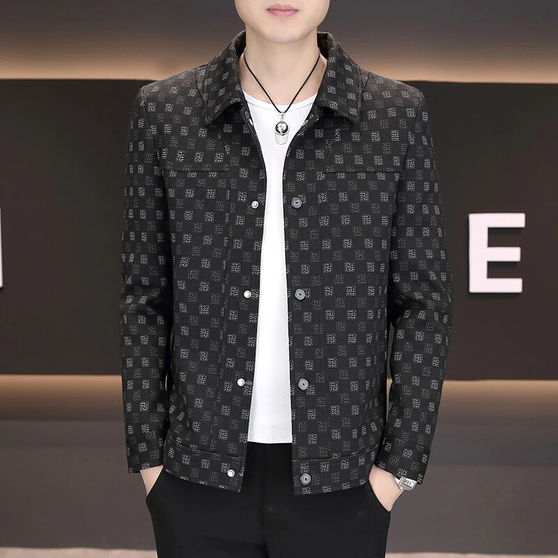 男士夹克春秋季韩版修身潮流时尚翻领外套高品质休闲短款上衣百搭