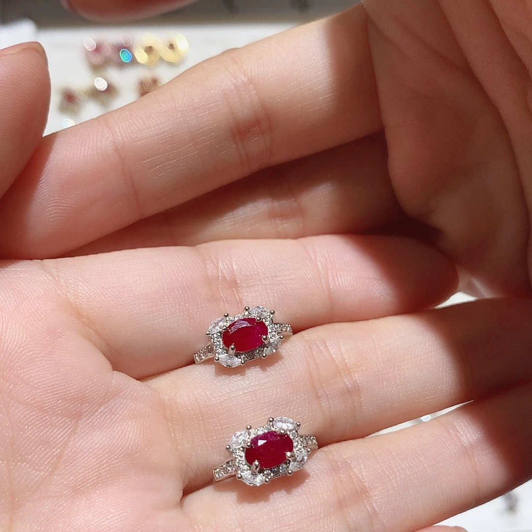 耳饰银S925镶嵌红宝石