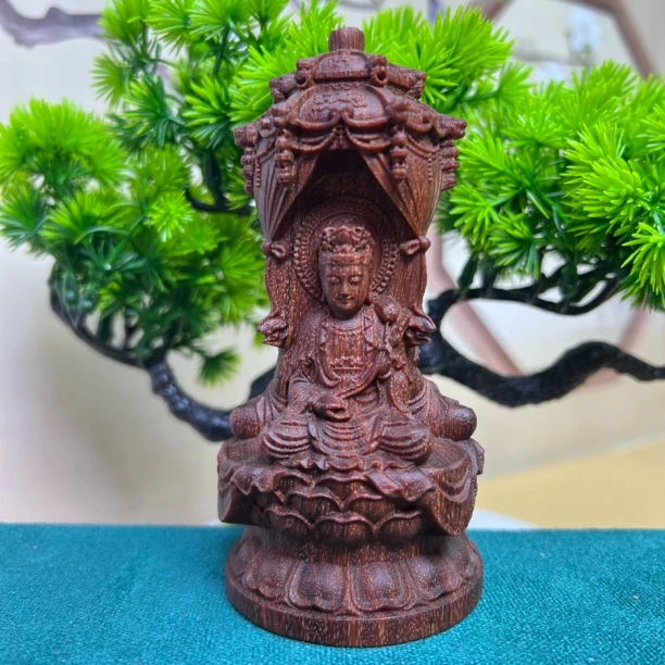 龙鳞满星西方三圣菩萨观音摆件雕刻神像手工工艺品创意实木雕平安