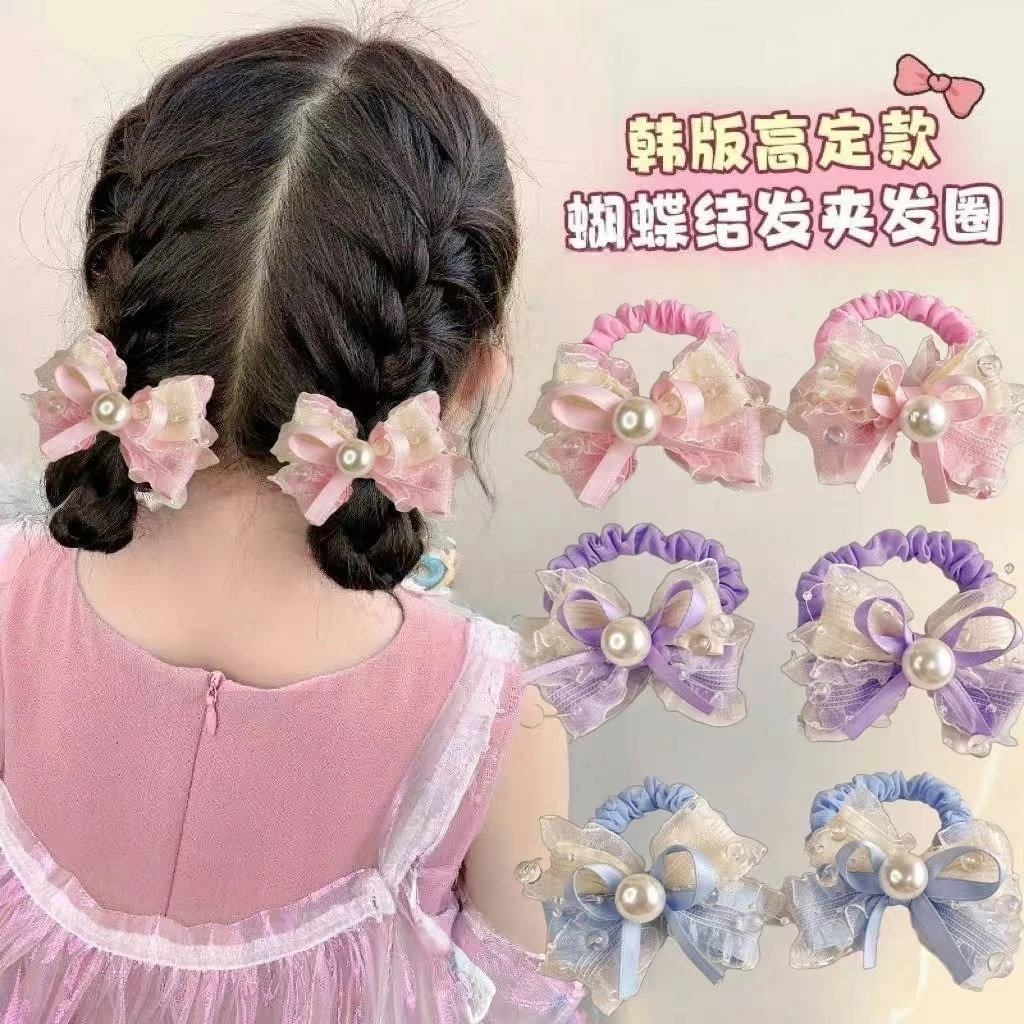 儿童头饰日韩风公主小清新头绳女生甜美蝴蝶结网纱头绳皮筋发圈