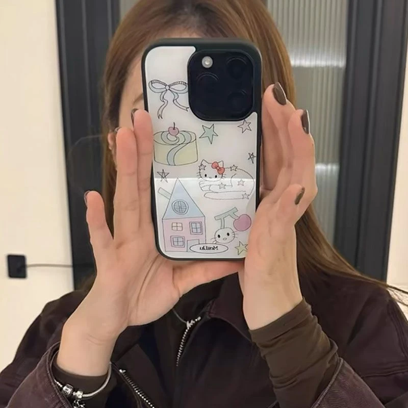 新款猫米插画网红款16promax手机壳适用苹果15甜美12创意13女款14