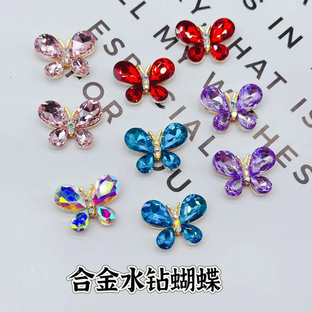 懒虫饰品  合金水钻蝴蝶发饰装饰发饰diy材料配件