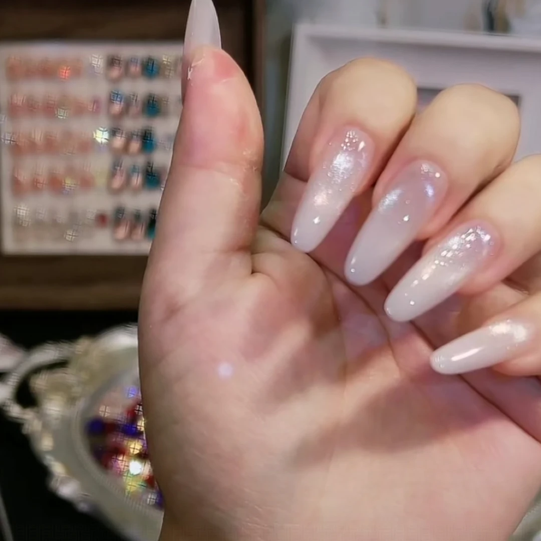 【糯米糍】2025裸色法式猫眼纯手工穿戴甲猫眼穿戴甲款美甲