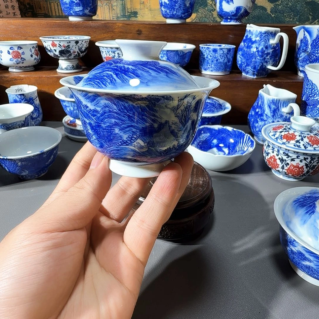 @***子泥塑盖碗手工手绘