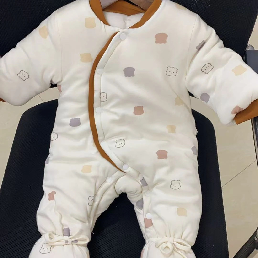 新款冬季550克手工棉花衣婴儿闭裆包脚连体衣（可机洗）