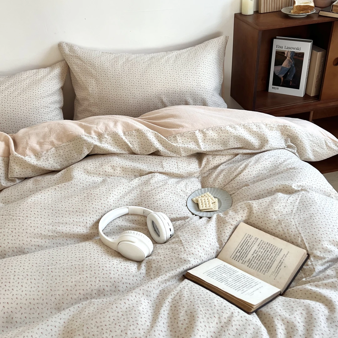 ZAKER春夏纯棉超柔纱小清新单层纱布小碎花四件套