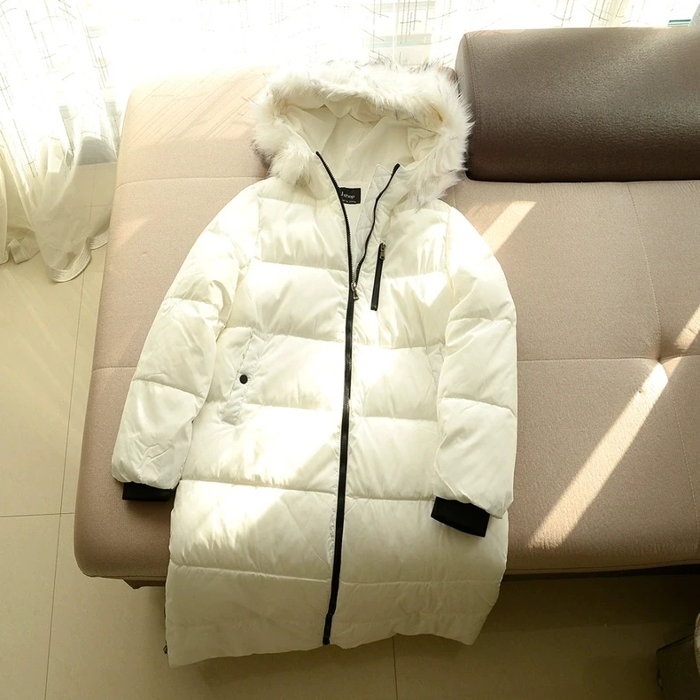 女士长款连帽棉服02380大毛领保暖长款外套棉服毛领可脱卸（微瑕）
