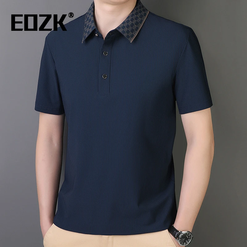 Eozk冰丝短袖t恤男夏季加肥加大码宽松中年翻领polo衫半袖打底衫