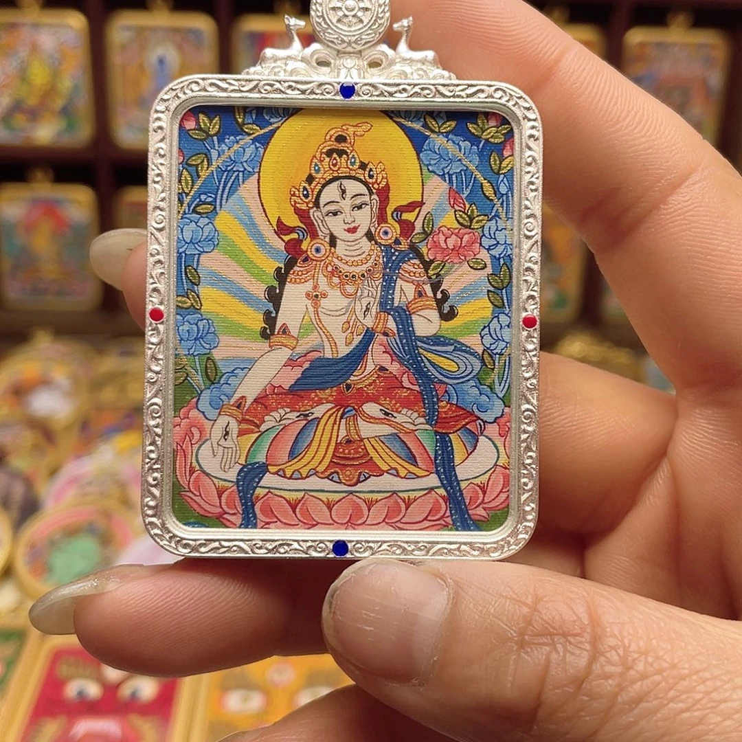 吊坠纯手绘唐卡白妈妈