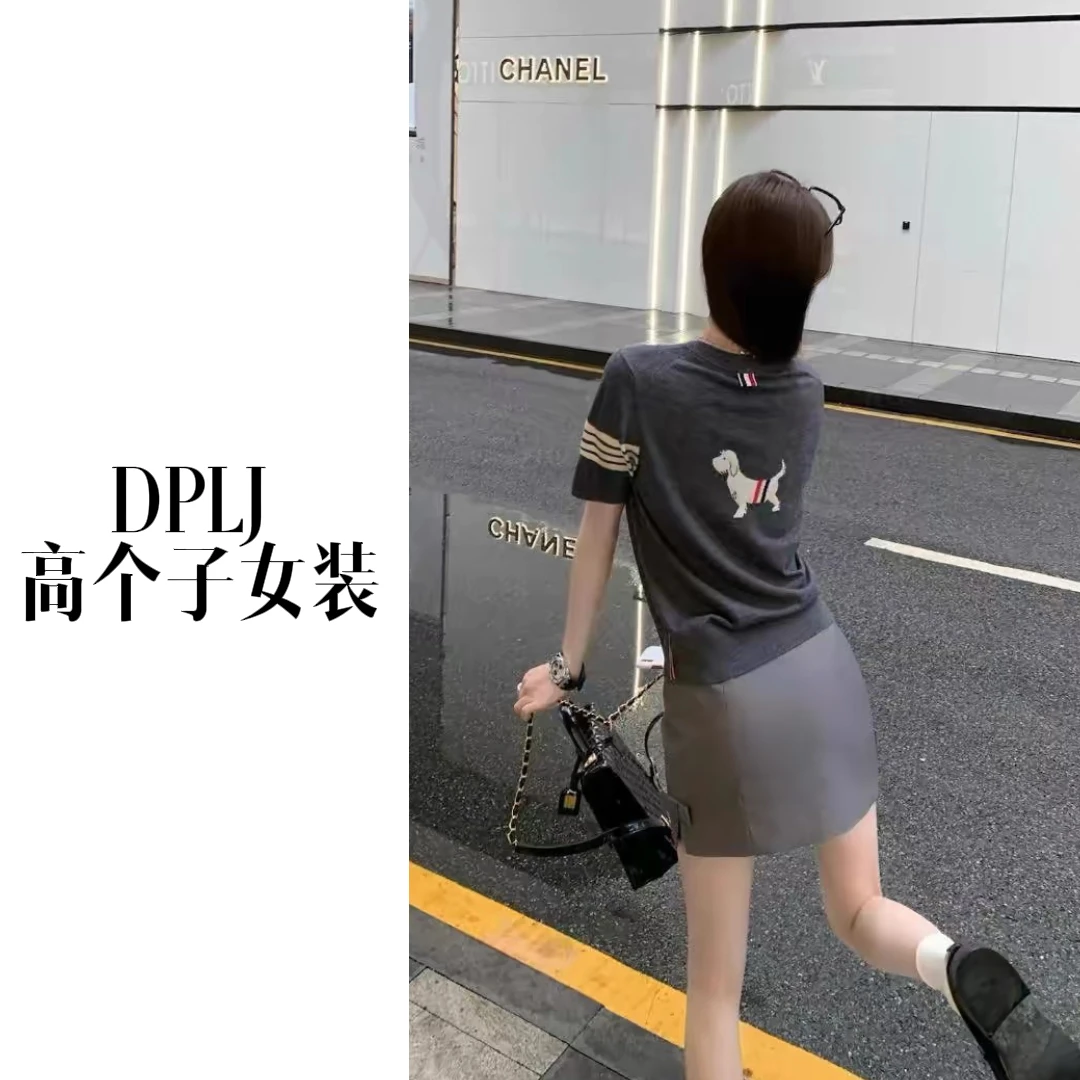 TB短袖DPLJ高个子加长2025新款刺绣小狗显瘦洋气百搭圆领T恤L567