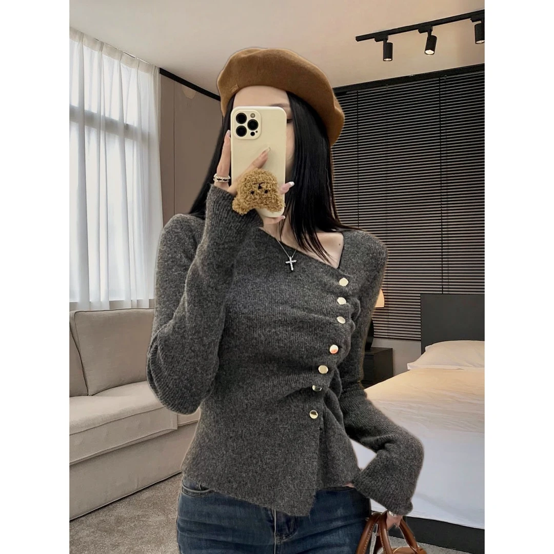 【073】胖mm正肩别致绝美内搭打底衫秋冬季高级设计感上衣