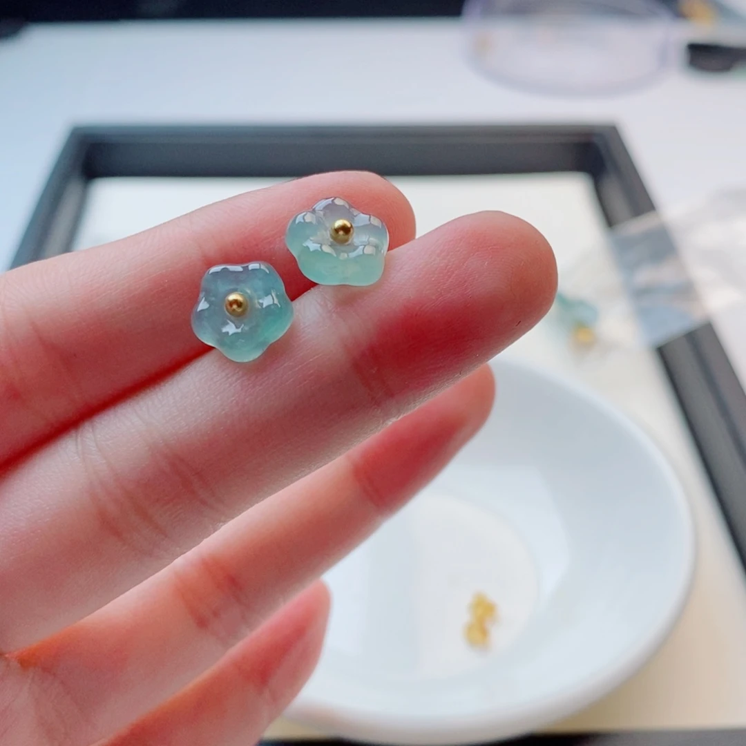 银S925镀金镶嵌手链翡翠耳钉
