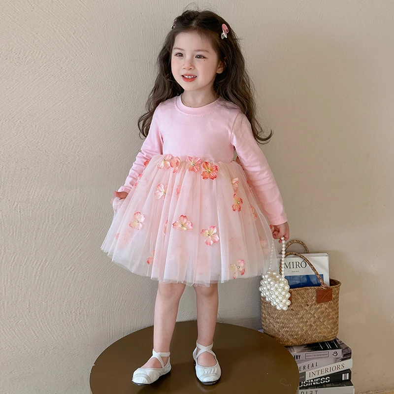 【AB】儿童洋气可爱长袖春季网纱连衣裙2025新款公主风裙子春装