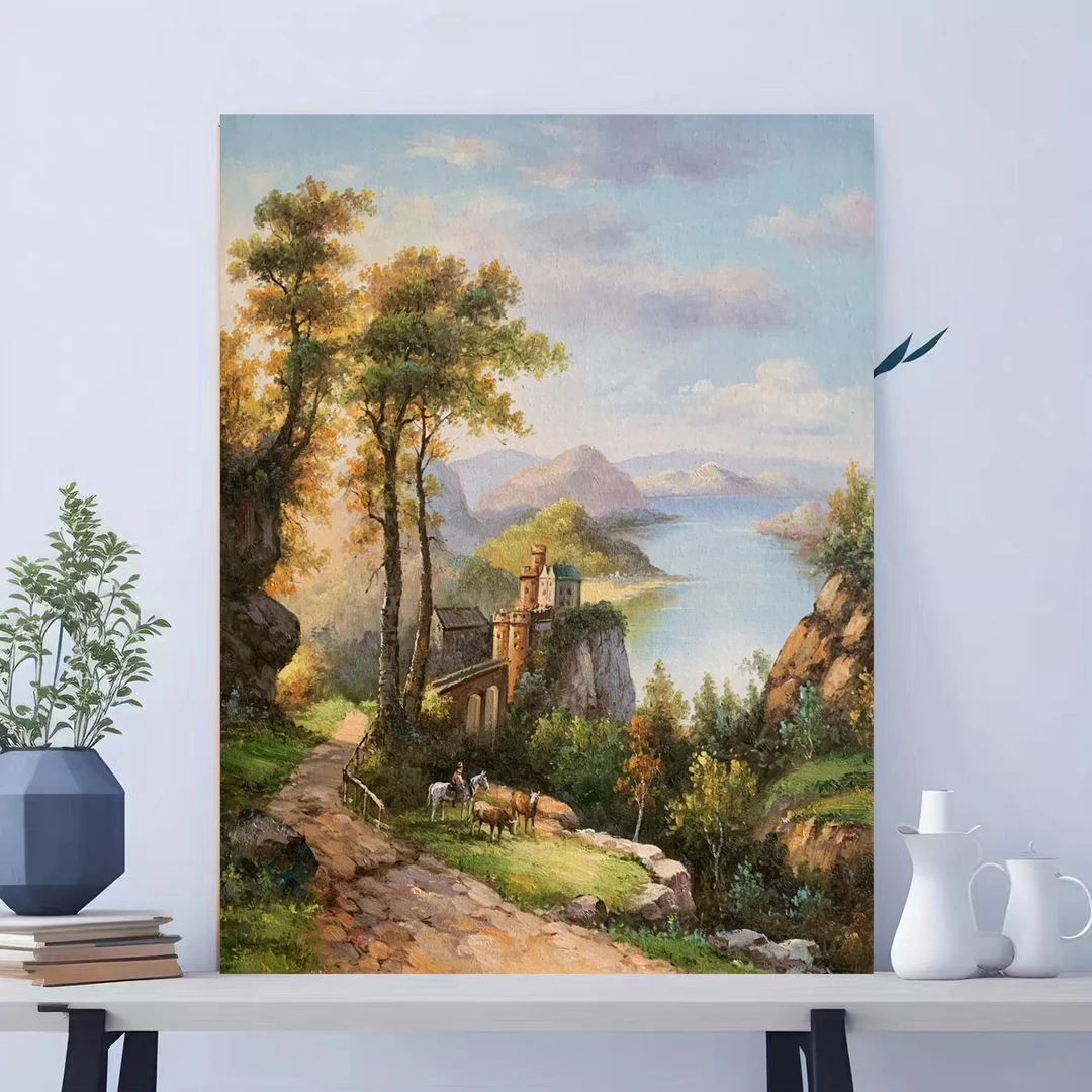 《幽谷城堡》50*60含内框，刘春建手绘油画装饰画，客厅背景墙挂画
