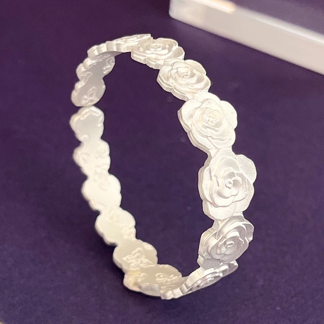 足银手镯 【玫瑰花镯】（29克）足银9999纯银玫瑰花精致镯开口时尚风