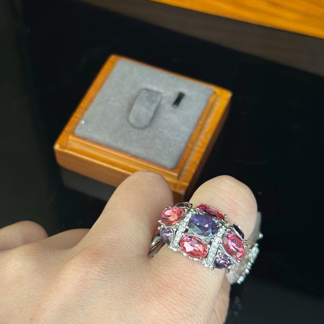 锌合金玻璃戒指 欧美轻奢手工彩色钻戒指女小众设计个性指环