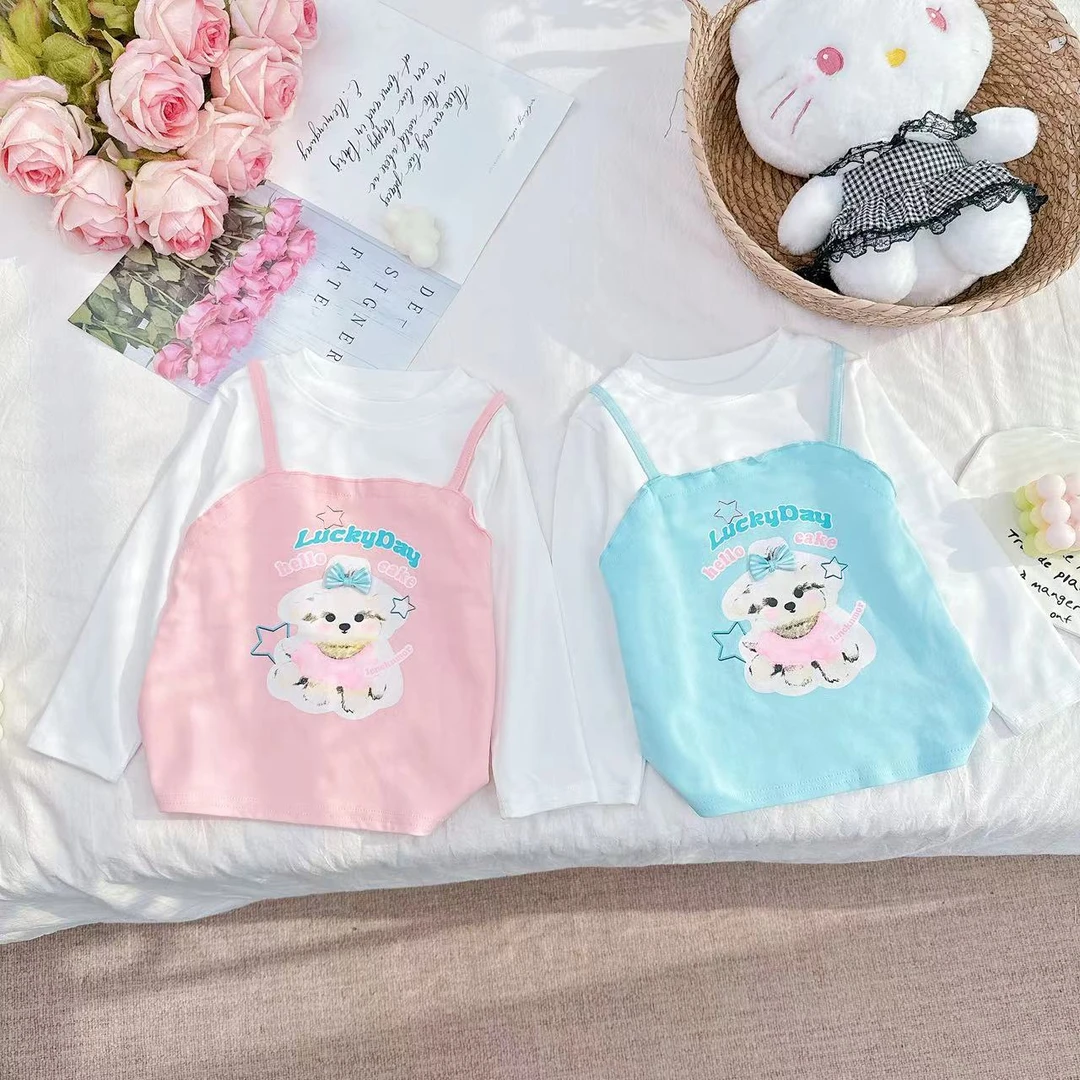 *25新款韩系假两件小狗印花打底衫* D-A124