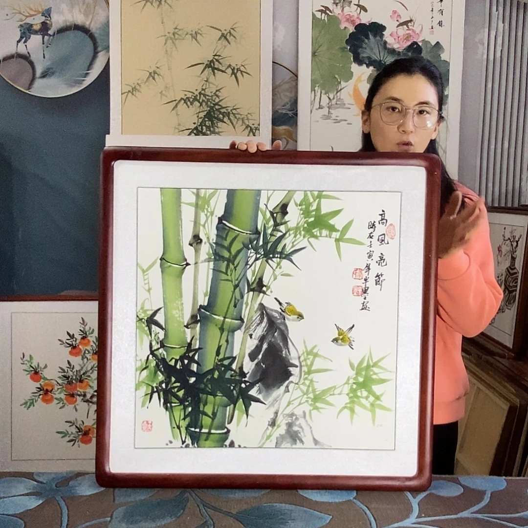 国画手写手绘带框包邮国画作品62✖️62