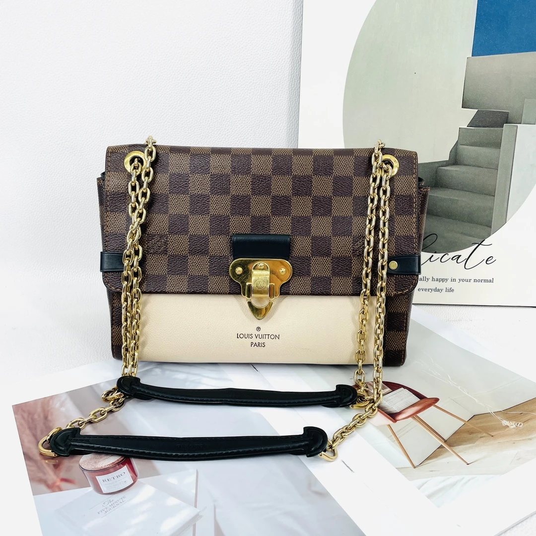 95新 LouisVuitton/路易威登 99新棕棋盘格链条包 59563