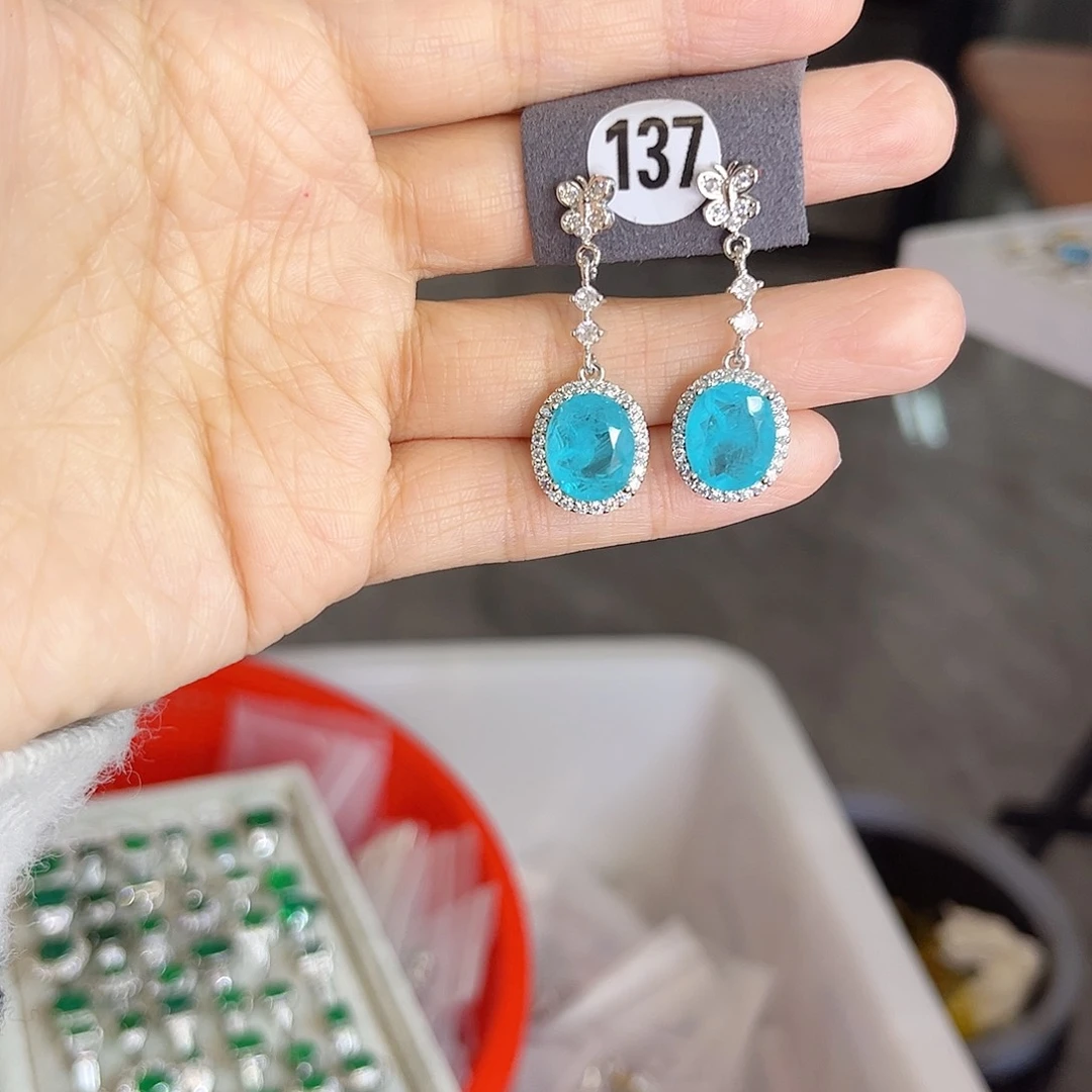 银S925镶嵌耳饰帕拉依巴碧玺