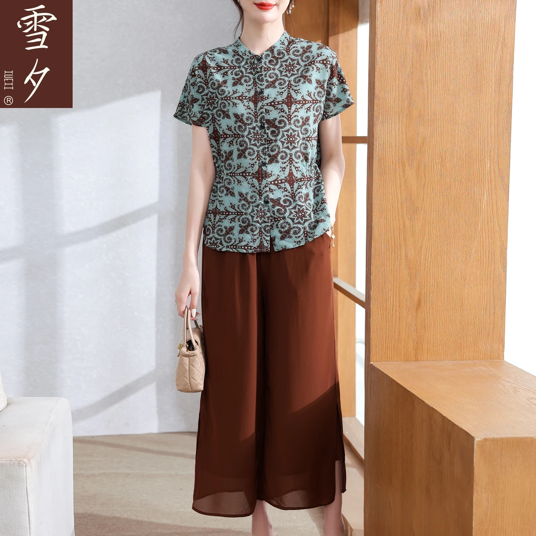 2025新款妈妈装夏季时尚两件套中老年女装宽松新中式小衫t恤套装