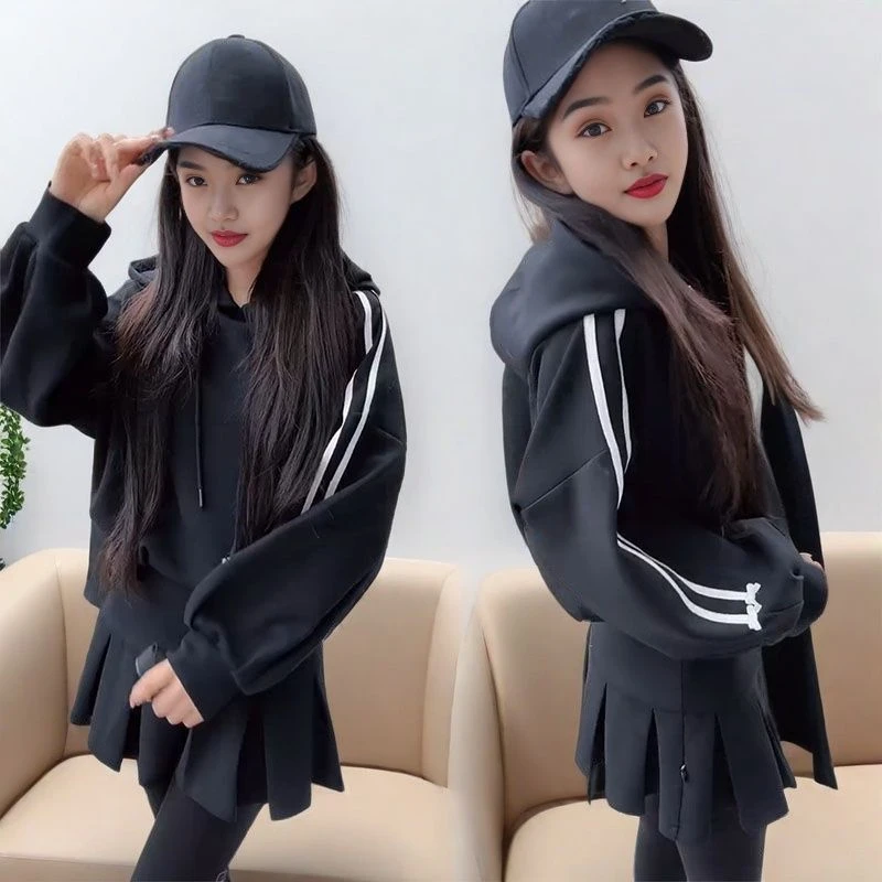 甜美学院风假两件连衣裙时尚气质显瘦百褶裙春秋长袖网红洋气休闲