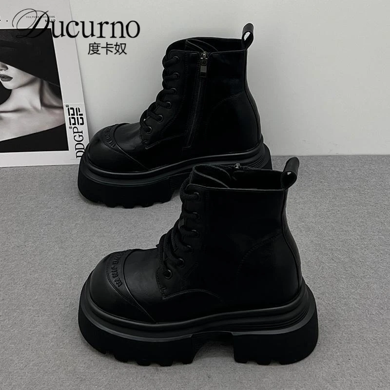 厚底内增高跟马丁靴子女鞋2025秋冬季新款爆款切尔西松糕短靴单靴