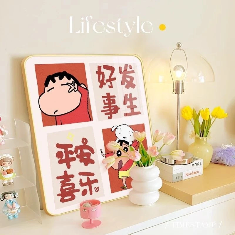 奶油风蜡笔小新客厅装饰摆件画玄关摆台画电视柜家居饰品