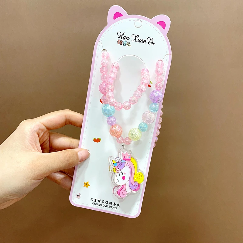 RC194 彩色多巴胺串珠草莓熊儿童项链女童可爱甜酷装饰项链配饰