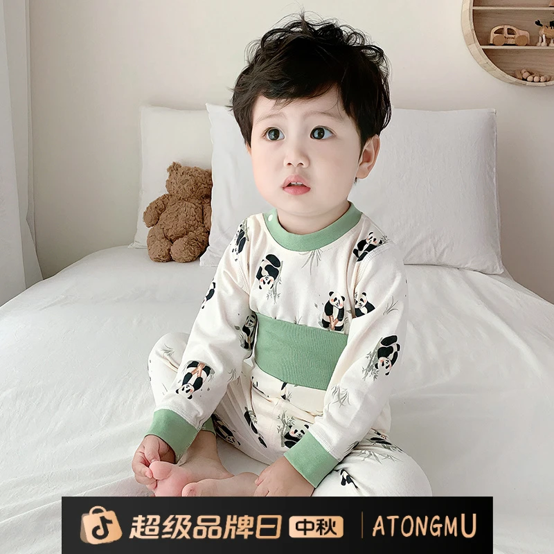 婴儿睡衣内衣纯棉春秋高腰护肚初生分体套装宝宝秋衣秋裤打底衣服