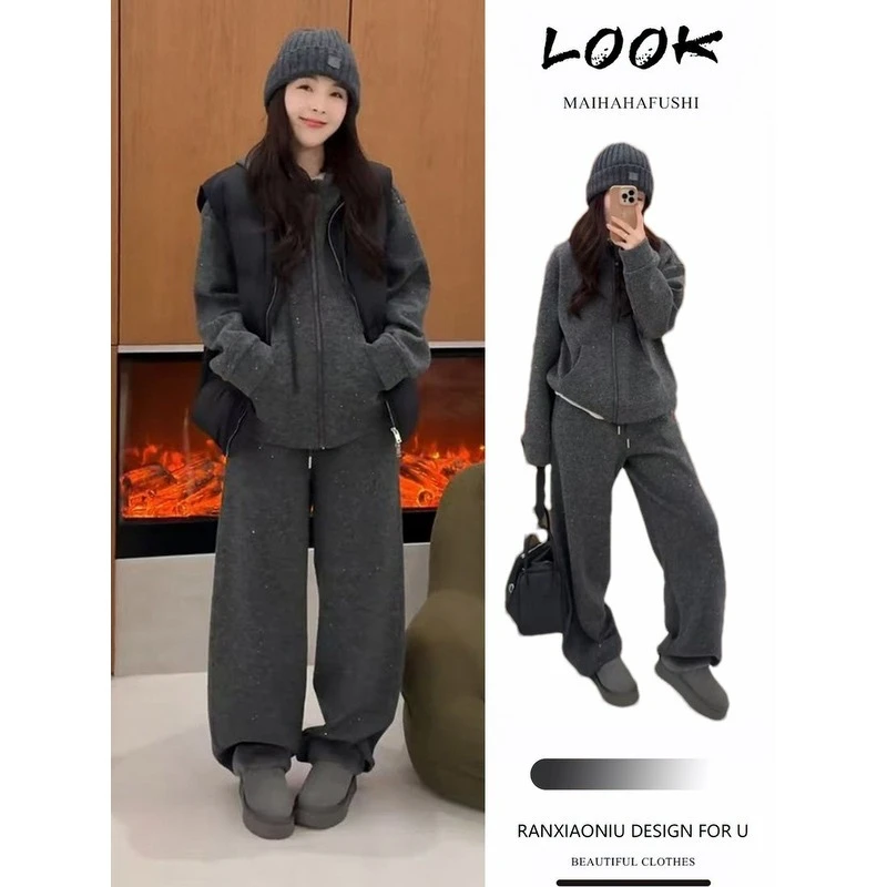 今年流行休闲套装女秋冬慵懒风宽松显瘦遮肉连帽卫衣阔腿裤两件套