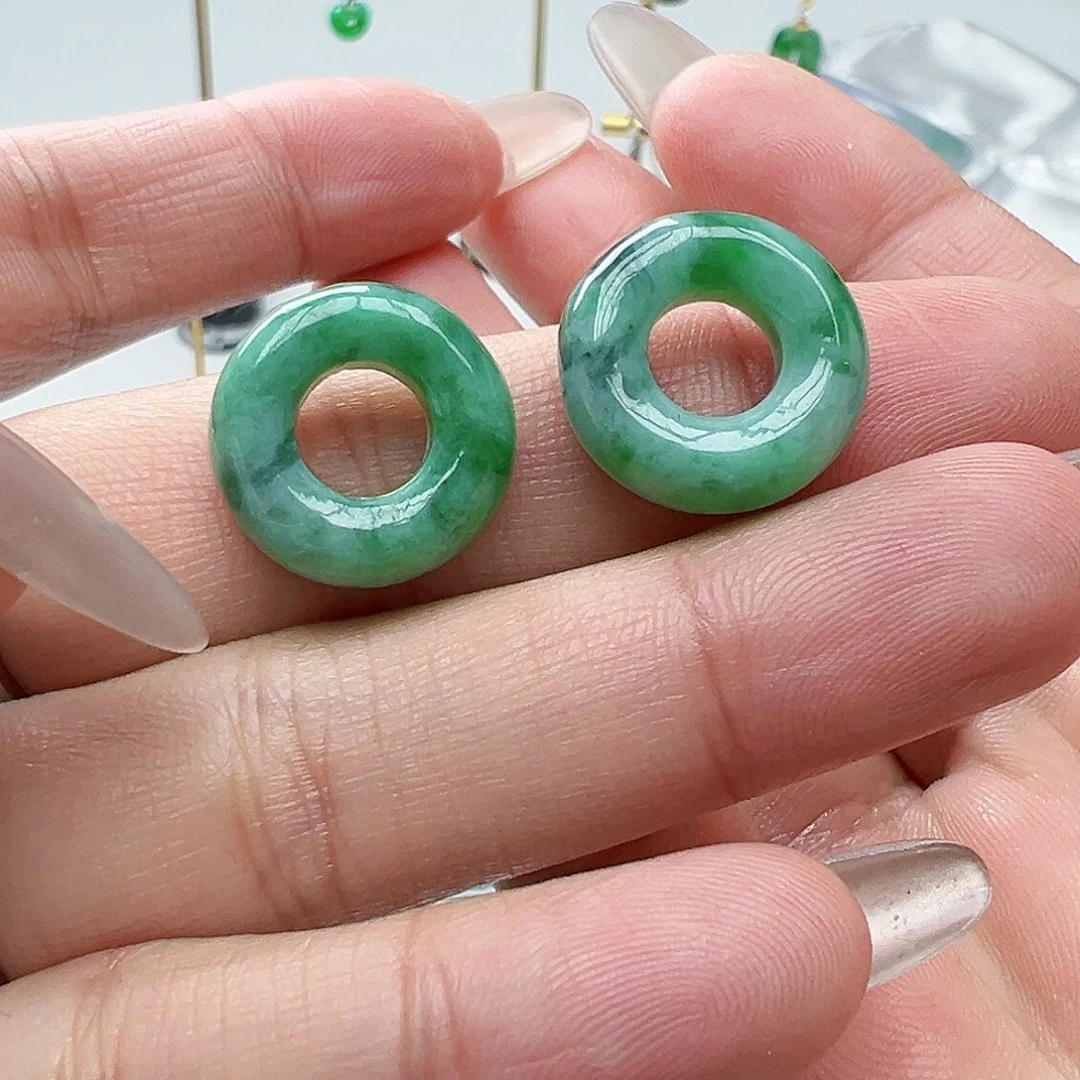 翡翠耳饰未镶嵌天然缅甸A货翡翠