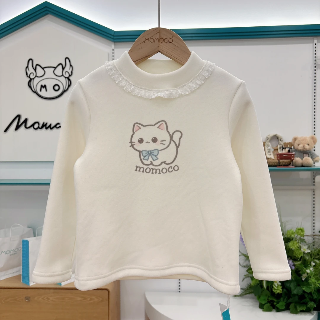 MOMOCO【加绒加厚】女童冬季卡通猫咪保暖花边领打底衫77830239032