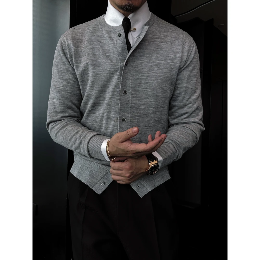 DRUNKCORNER 【羊毛+侧开叉】圆领针织长袖开衫长袖秋冬百搭商务