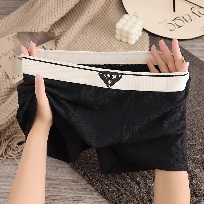 男士中腰透气内裤男款平角裤个性学生薄款打底裤潮流宽松高腰大码