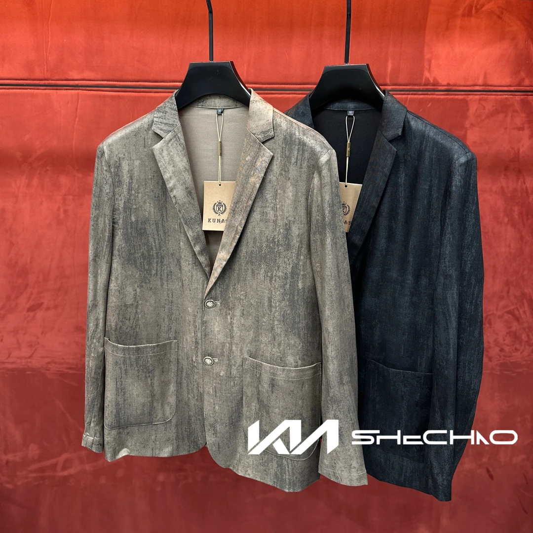 2025春夏季新款高端男士手工扎染工艺立体修身裁剪轻薄翻领小西装