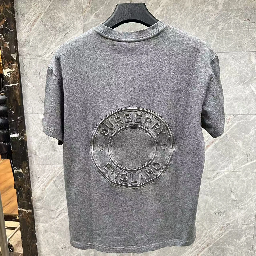 未使用 BURBERRY/博柏利 灰色刺绣LOGO短袖/L码