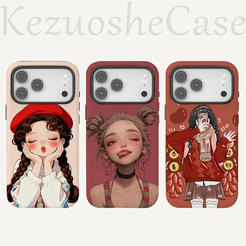 【韩国进口菲林二合一】吐舌女孩适用苹果iPhone17ProMax全包手机壳