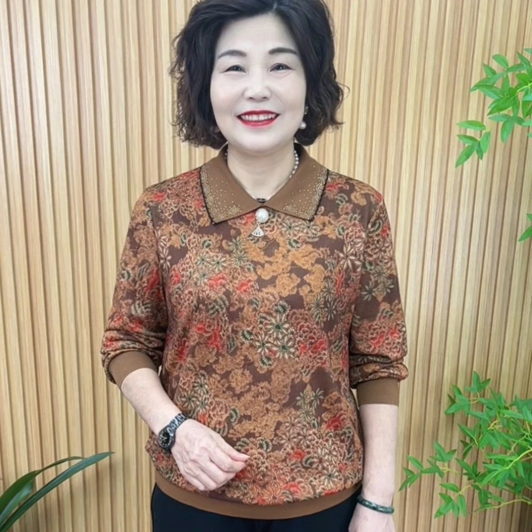 POLO领法式宽松型翻领中老年女装中老年小衫时尚秋季V8126