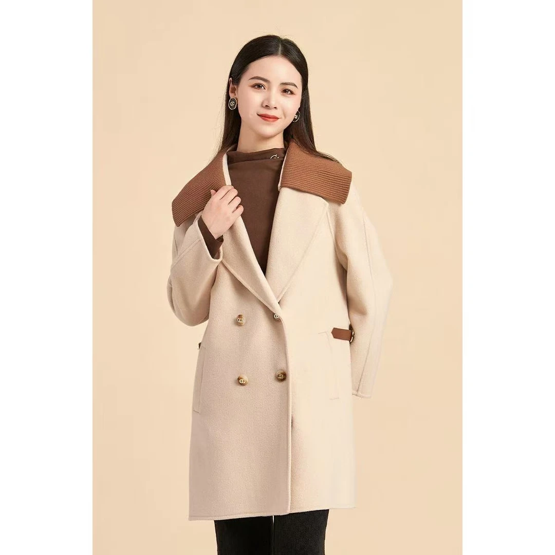 薇瑕清仓S015冬季可拆卸领双面呢子大衣毛呢外套