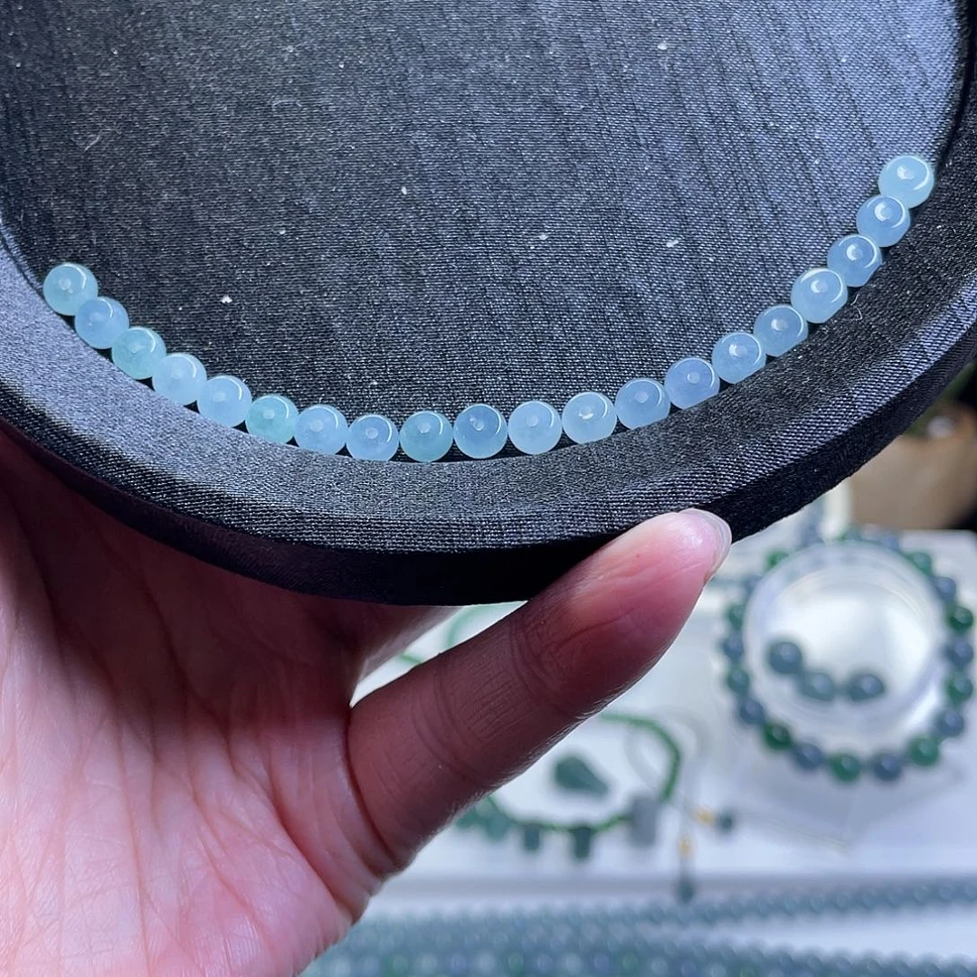 翡翠散珠天然A货翡翠卡5.5鼓珠一组20颗