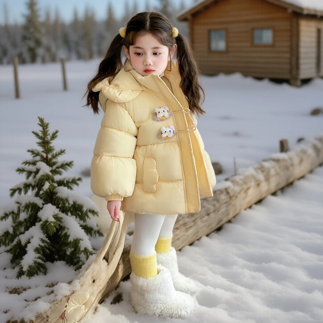 女童新款棉服秋冬款可爱小猫咪连帽棉服女宝加厚保暖蓬松棉服外套