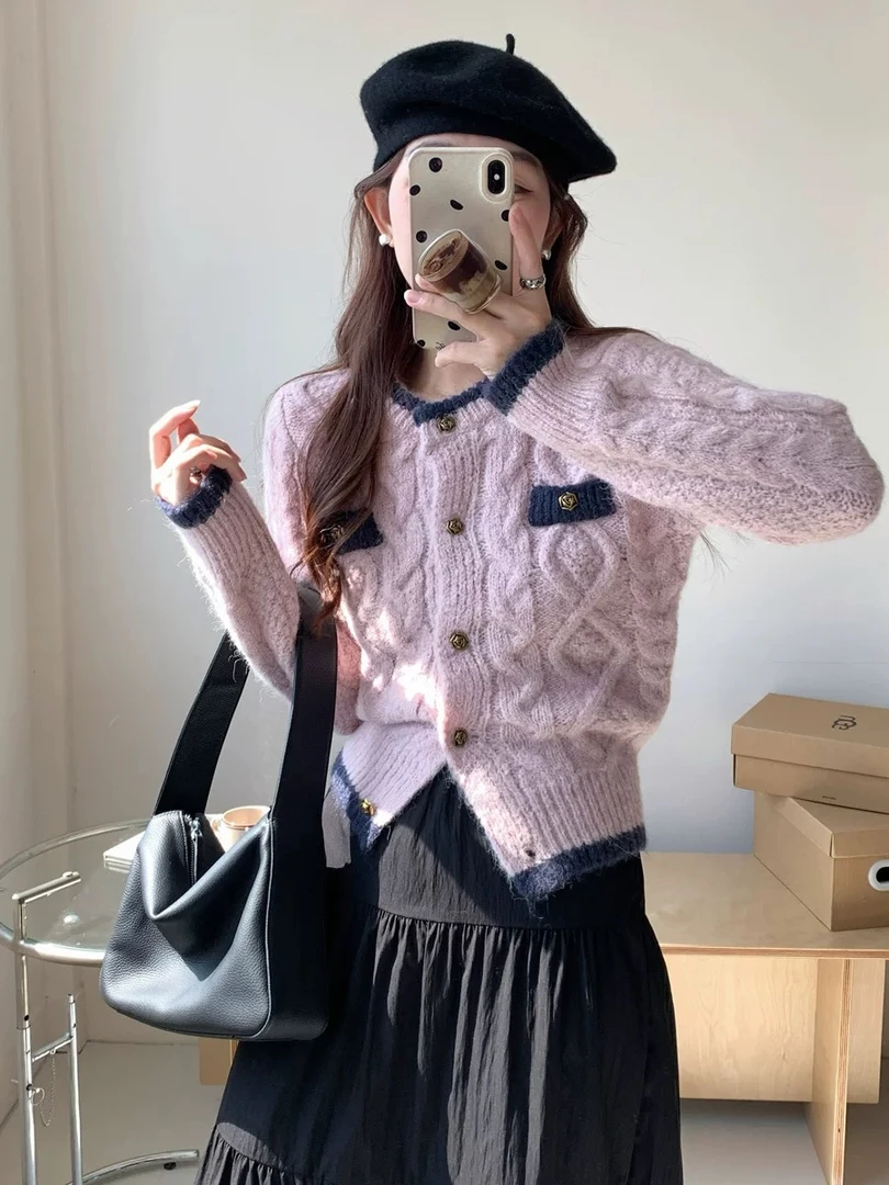 【321-400编码点这里】秋冬高端时尚气质开衫短款毛衣女