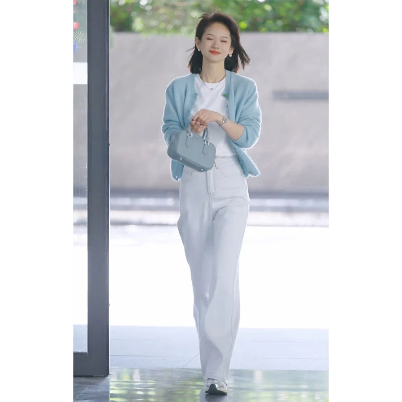 显高显瘦2025秋季气质短款长袖针织开衫直筒休闲裤减龄两件套装女