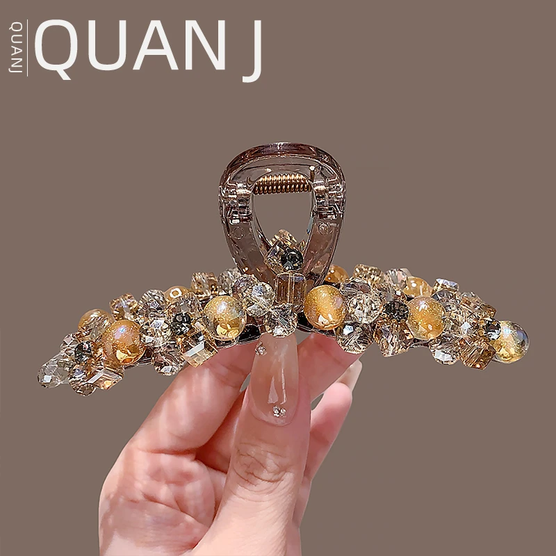 香槟色水晶抓夹高级感镶钻发抓女发量少全盘发夹后脑勺鲨鱼夹新款