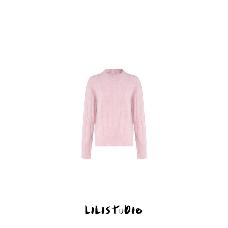 PCNY「飘落樱花」不理理春季新款女装洋气休闲装纯色针织衫圆领套头