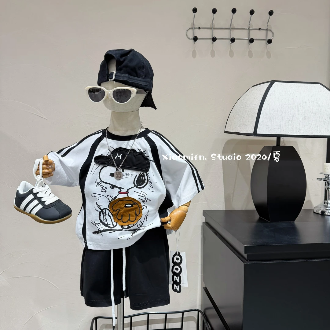 【档口品牌】2026夏季新款卡通史努比T恤套装男童韩版时尚洋气2607