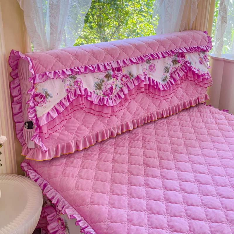 新款水晶绒加厚夹棉床头罩柔滑细腻可机洗蕾丝款床头罩四季通用